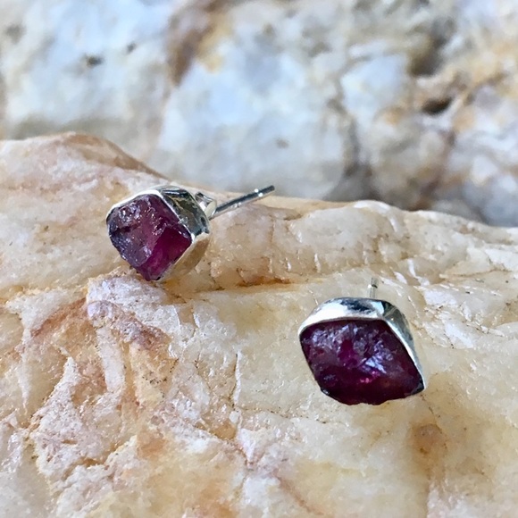 Jewelry - NEW Raw rubellite sterling silver studs